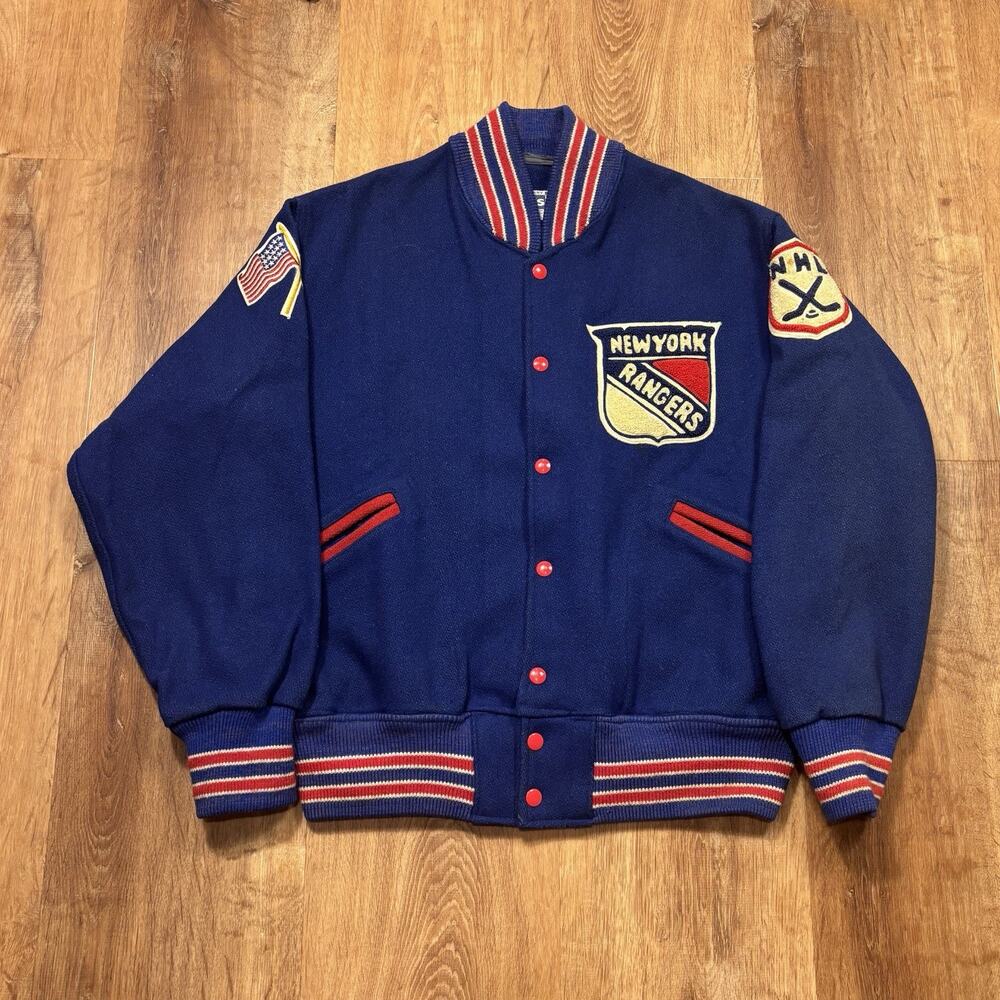 True Vintage Cosby New York Rangers Jacket Mens 44 70s NHL Wool Varsity Bomber